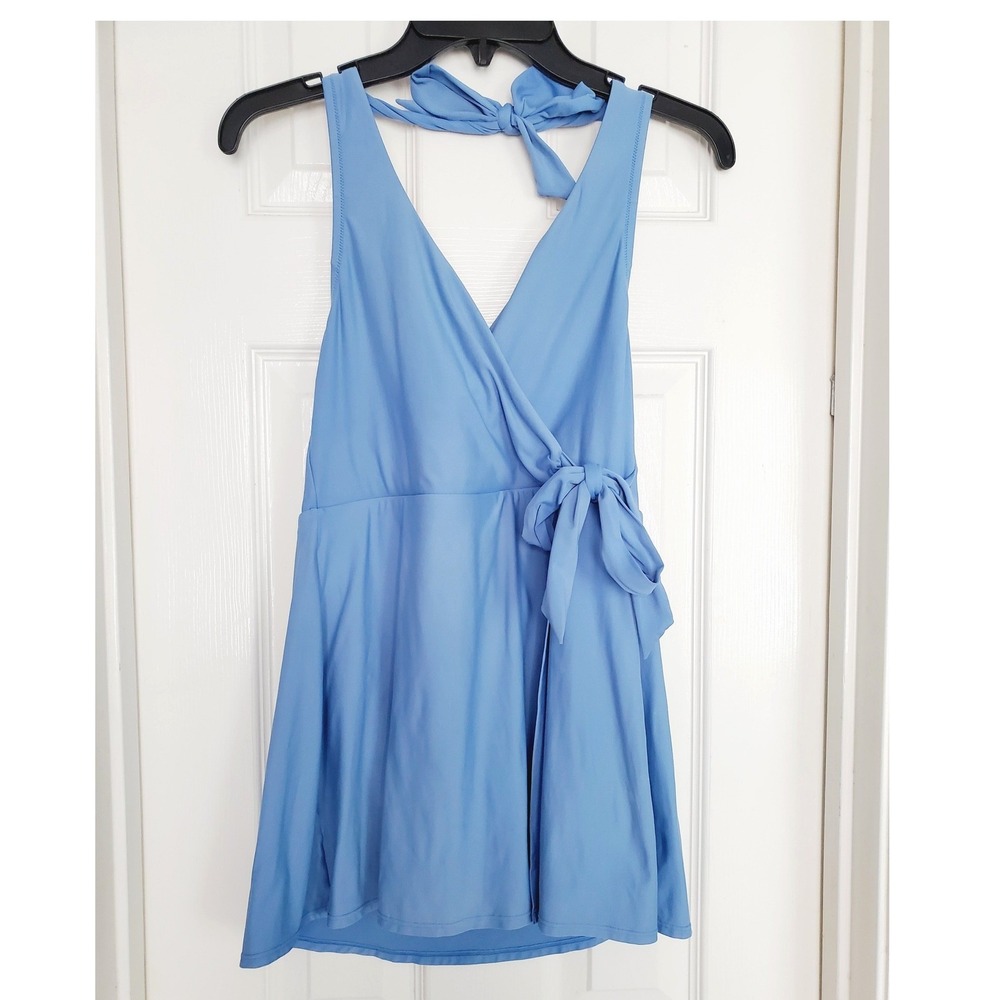 J.Crew Swim Dress Blue Halter Wrap‎ Side Tie One Piece Swimsuit 4